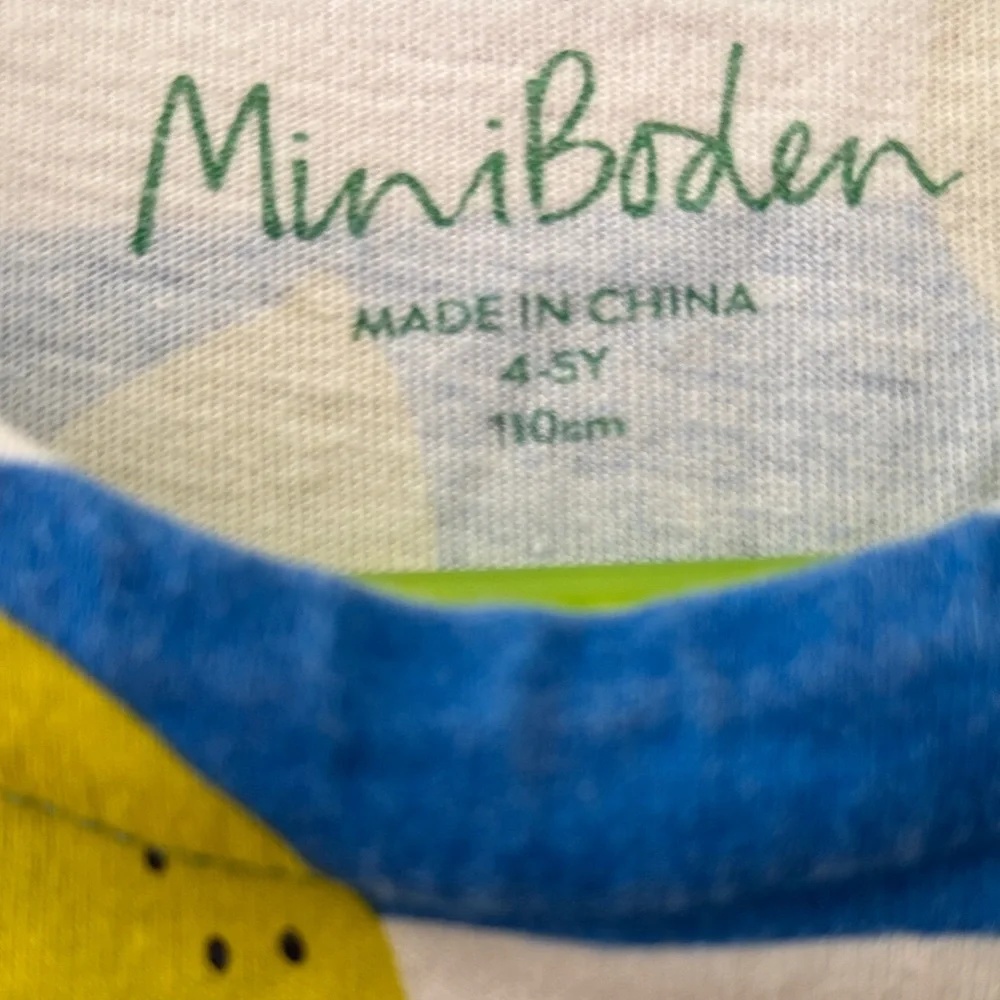Mini Boden Girls Lemon Print Dress Blue White Striped Summer Outfit Cute Sz 4-5